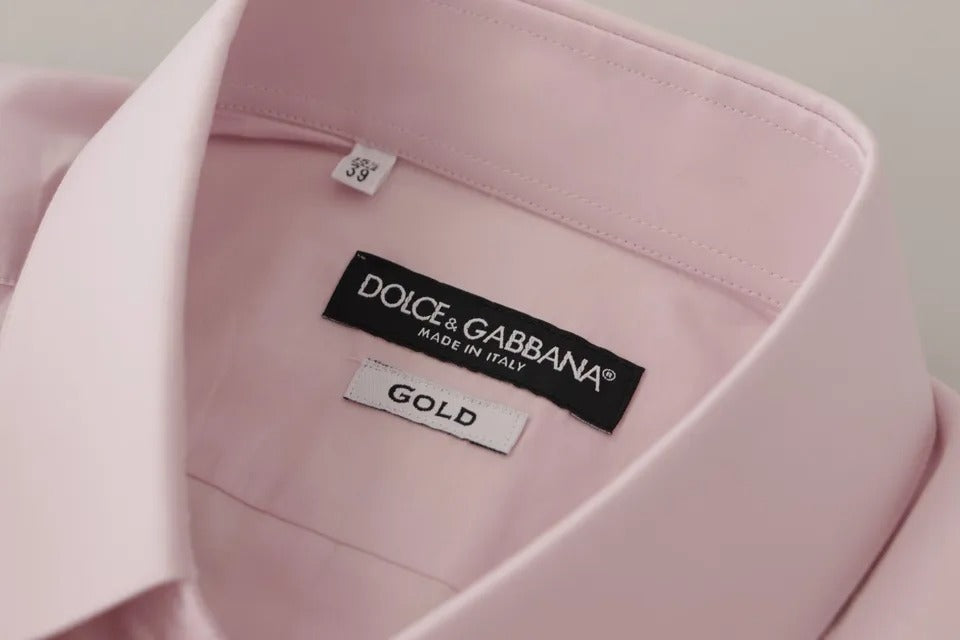 Dolce & Gabbana Açık Pembe Pamuklu Elbise Resmi Erkek GOLD Gömlek